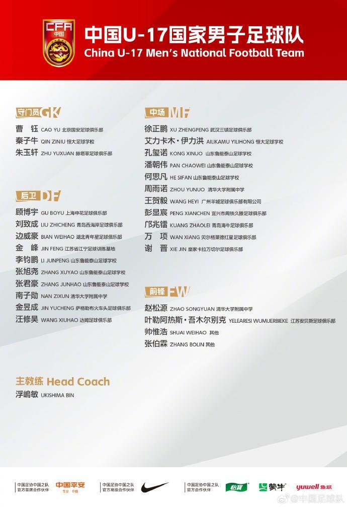 开云体育入口-国足公布U17集训大名单：万项、邝兆镭、帅惟浩在列